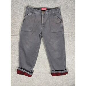 Coleman Mens 34x28 Flannel Lined Work Pants Charcoal Gray Buffalo Plaid Canvas